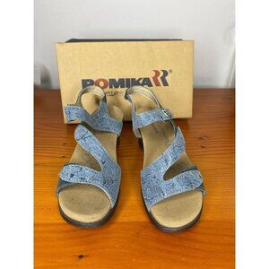 Romika Nevis 07 Blue Leather Wedge Sandals Adjustable Straps Cushioned size 6/37
